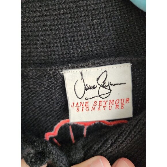 Vintage Jane Seymour Signatures 100% wool Embroidered Applique Coatigan Rare L - Picture 7 of 7